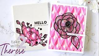 2 Bold Flower Cards with a Stencil Background!