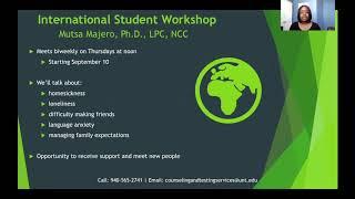 International Student Workshop - UNT Counseling and Testing Services