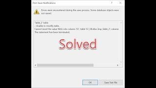 Errors were Encountered during ths save process, some datadbase objects were not saved.