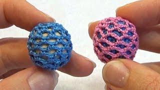 Мелкая ажурная обвязка бусины (МК №9) // Openwork Crochet Beads Tutorial