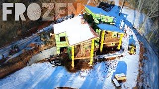 Construction of a MEGA sized Modern Home PT 68 | Snow Storm and Entry Deck