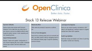 OpenClinica Stack 13 Release Webinar