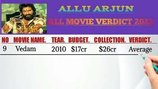 Allu Arjun all movie verdict list Upto 2022.Allu Arjun all movie flop and blockbuster and Super Hit.