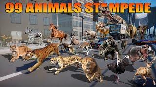 Animals Stampede in The City with 99 Animals Included Mammoth, Elephant, Reindeer, Ostrich & Cheetah