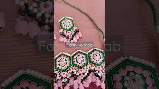 Meenakari Choker Necklace | Green Beads Choker | Green Kundan Bridal Jewellery Designs #shorts #yt