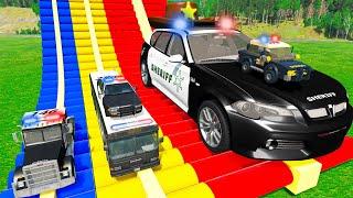 Big & Small Police Cars with Slide Color and Portal Trap - Police Truck Rescue Cars - BeamNG.Drive