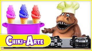 Chiki-Arte Aprende a Dibujar | Un Dinosaurio Cocinero Hace Helados de Colores