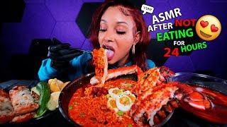 2X SPICY LOBSTER TAIL & KING CRAB CARBONARA NOODLE SEAFOOD BOIL MUKBANG ASMR | QUEEN BEAST