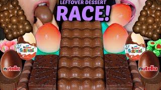 ASMR LEFTOVER DESSERT RACE! KINDER SURPRISE EGGS, BIG BUBBLY AERO CHOCOLATE BAR, PEACH ICE CREAM 먹방