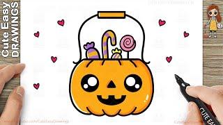 How to Draw  a Cute Halloween Pumpkin Easy | Trick or Treat Pumpkin Bucket Drawing and Coloring