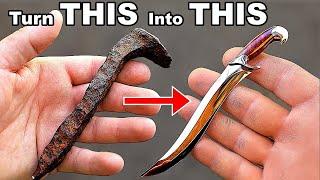 I turn a Rusty Spike into a Perfect Miniature Fighting Knife