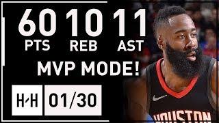 James Harden UNREAL Triple-Double Highlights vs Magic (2018.01.30) - 60 Points, 11 Ast, 10 Reb!