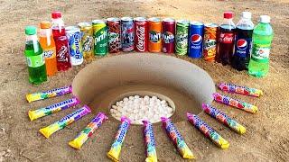 Coca Cola, Different Fanta, Sting, Sprite vs Mentos in Big Underground!