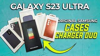 Original Samsung S23 Ultra Cases In Leather, S-View,  Silicon, Clear Cover, Charger Duo