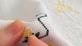 ÇEYİZLİK KALPLİ ETAMİN HAVLU İŞLİYORUZZZ  | ÇEYİZLİK KANAVİCE HAVLU NASIL İŞLENİR  | Crossstitch