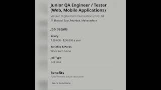 Junior QA Engineer#tester #fresher#experienced #getemployed #youtubeshorts #softwaretestingjobs#wfh