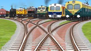 Every Trains Crossing At Bumpy Curve Branched Railroad Tracks | bande bharat trains | steam trains