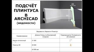 Ведомости в Archicad (м2, м.п, м3) / Плинтус, карниз, штукатурка.