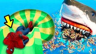 GTA 5 Big Shark vs Spiderman | New Water Slides | Funny | Ragdolls