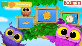 Hoot, Scoot & What - New Show | Learn Vocabulary for Kids | First Words & ABC alphabet for Babies