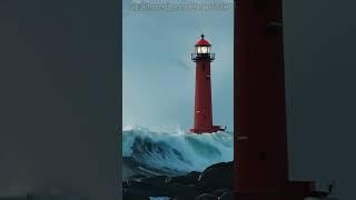 How Does a Lighthouse Handle a Giant Wave Crashing Over It？ #oceanpower #automobile #epicweather