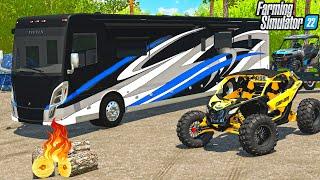CAMPING IN LUXURY RV ($500,000 MOTORHOME) | BONFIRE | FARMING SIMULATOR 22