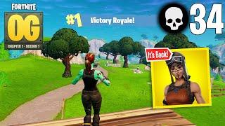 34 Elimination Solo Vs Squads Win Gameplay (Fortnite OG Chapter 1 Season 1)