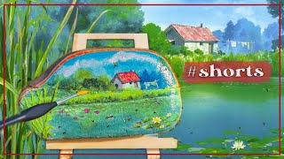 #Shorts Studio Ghibli Art PREVIEW | Painting a Studio Ghibli Scene on a rock | Acrylic paint