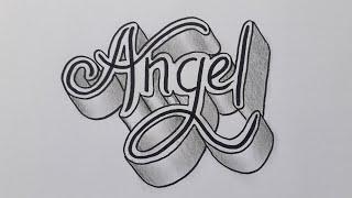 3d Drawing Name Angel For Beginners Easy / How To Draw Calligraphy On Paper / Write Art