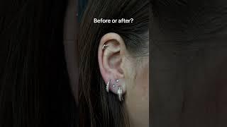 Stacked lobe piercings with crystal upgrades