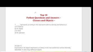 Top 10 Python MCQ on Classes and Objects