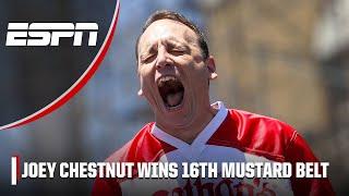 Joey Chestnut downs 62 hot dogs at 2023 Nathan's Famous Hot Dog Eating Contest to win 16th title 