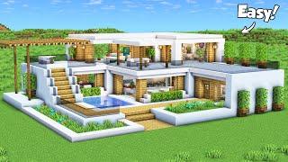 Minecraft: How to Build a Modern House Tutorial (Easy to Follow) #70 - Interior in Description!