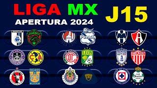 FECHAS, HORARIOS Y CANALES PARA LA JORNADA 15 DE LA LIGA MX APERTURA 2024