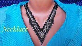 Necklace CORNER/Beaded necklace/Black necklace/Diy/Beaded/Колье из бисера своими руками/Колье УГОЛОК