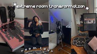 extreme room transformation and room tour | kaws decor + amazon finds *all black aesthetic*