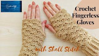 Crochet Fingerless Gloves with Shell Stitch / Beginner Friendly Tutorials