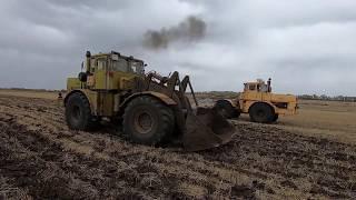 Трактор Кировец. Заливаю воду в колёса. Выкапываем камни в поле.