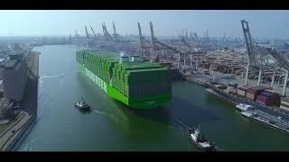 Biggest container ship  in the world (EVER ACE) filmed by helicopter.