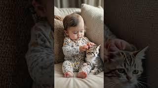 Baby Pets a Cat Lovingly! #Shorts #CuteBaby #CatLove  #unlikelyanimalfriends #BeastStudio