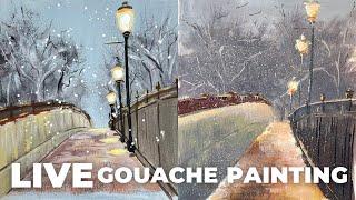 LIVE - How to paint a landscape with gouache - real time painting tutorial