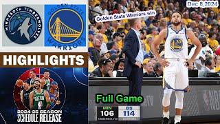 Golden State Warriors vs Minnesota Timberwolves Full Game Highlights | NBA Season Dec 8, 2024