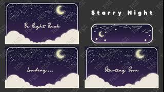 starry night twitch package, twitch overlay, twitch panels, twitch alerts, cute animated overlay