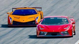 Ferrari 7X Design GTO Vision vs Lamborghini Veneno at Red Bull Ring