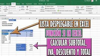 Como crear una Lista desplegable en Excel con varios datos | Calcular Iva, Descuento y Total