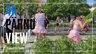 【4K】 Estonia Parnu View - Funny Water Shooting by Students on the Independence Square in Pärnu