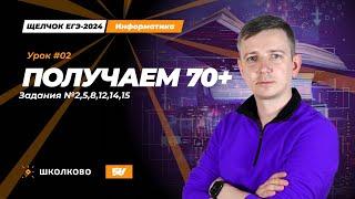 Получаем 70+. Задания 2, 5, 8, 12, 14, 15. Щелчок - 2024. ЕГЭ по информатике.