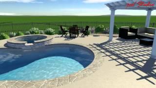 North Prairie, WI freeform shaped pool with spillover spa and pergola
