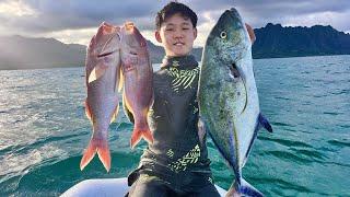 Hawaii Spearfishing For Big Trevally And BIG Goats! | Moana Kali Catch And Cook