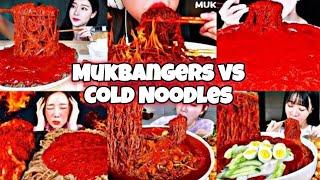 ASMR MUKBANG | SUPER SPICY KOREAN FIRE  COLD NOODLES VS MUKBANGERS CHALLENGE    